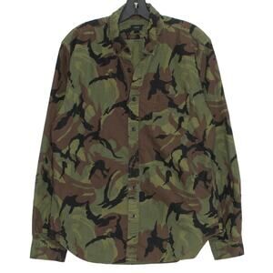 J Crew Shirt Slim Camo Outdoor Military Streetwear Preppy Button Green Large